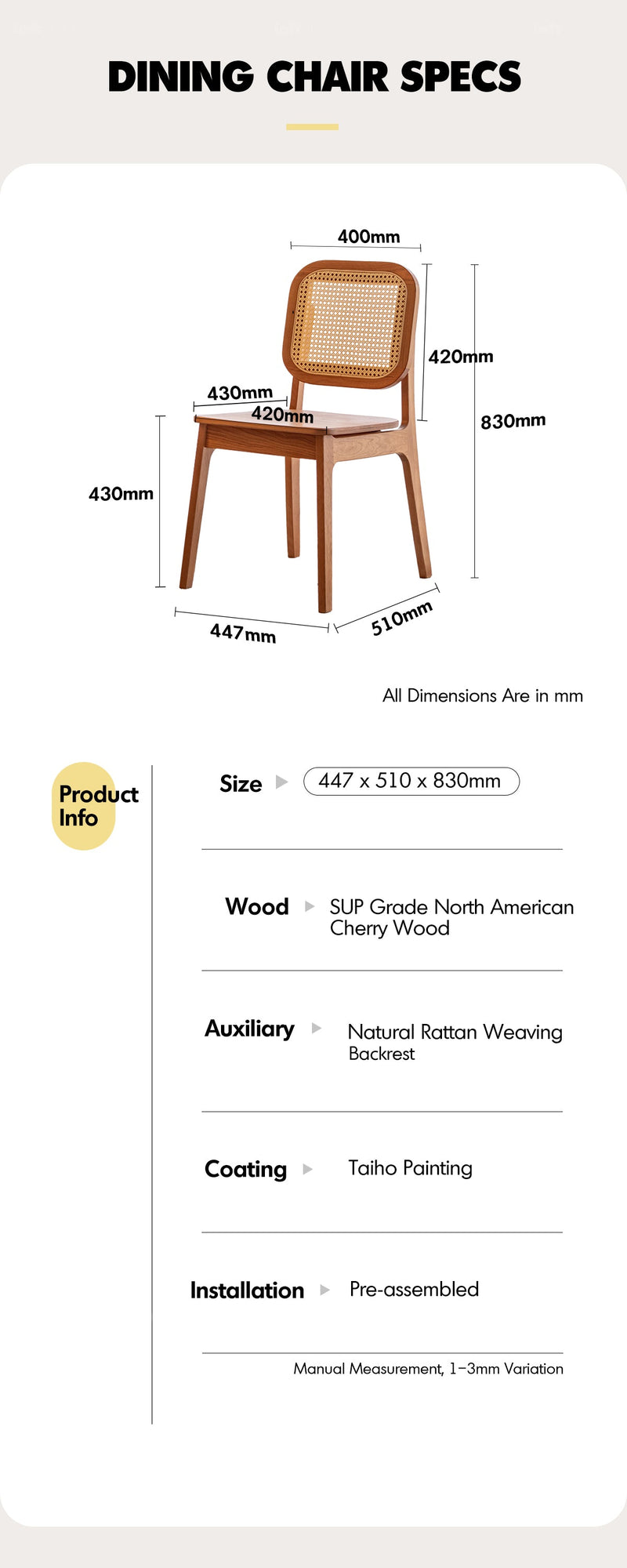 Scandinavian Cherry Wood Rattan Dining Chair NOOK More Details and Instruction_3