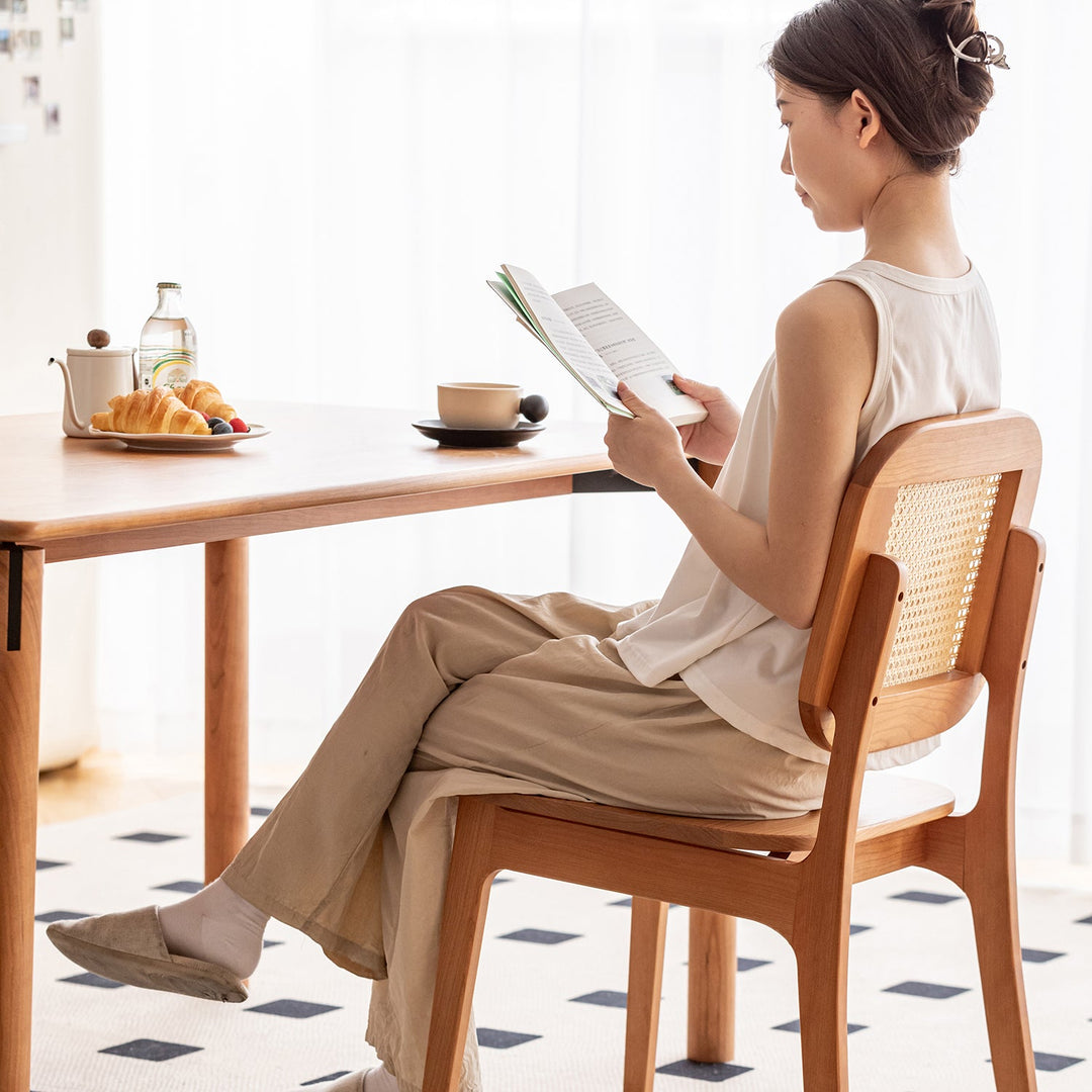 Scandinavian Cherry Wood Rattan Dining Chair NOOK