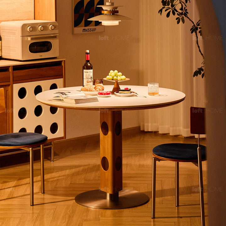 Scandinavian Cherry Wood Sintered Stone Round Dining Table TIMELESS