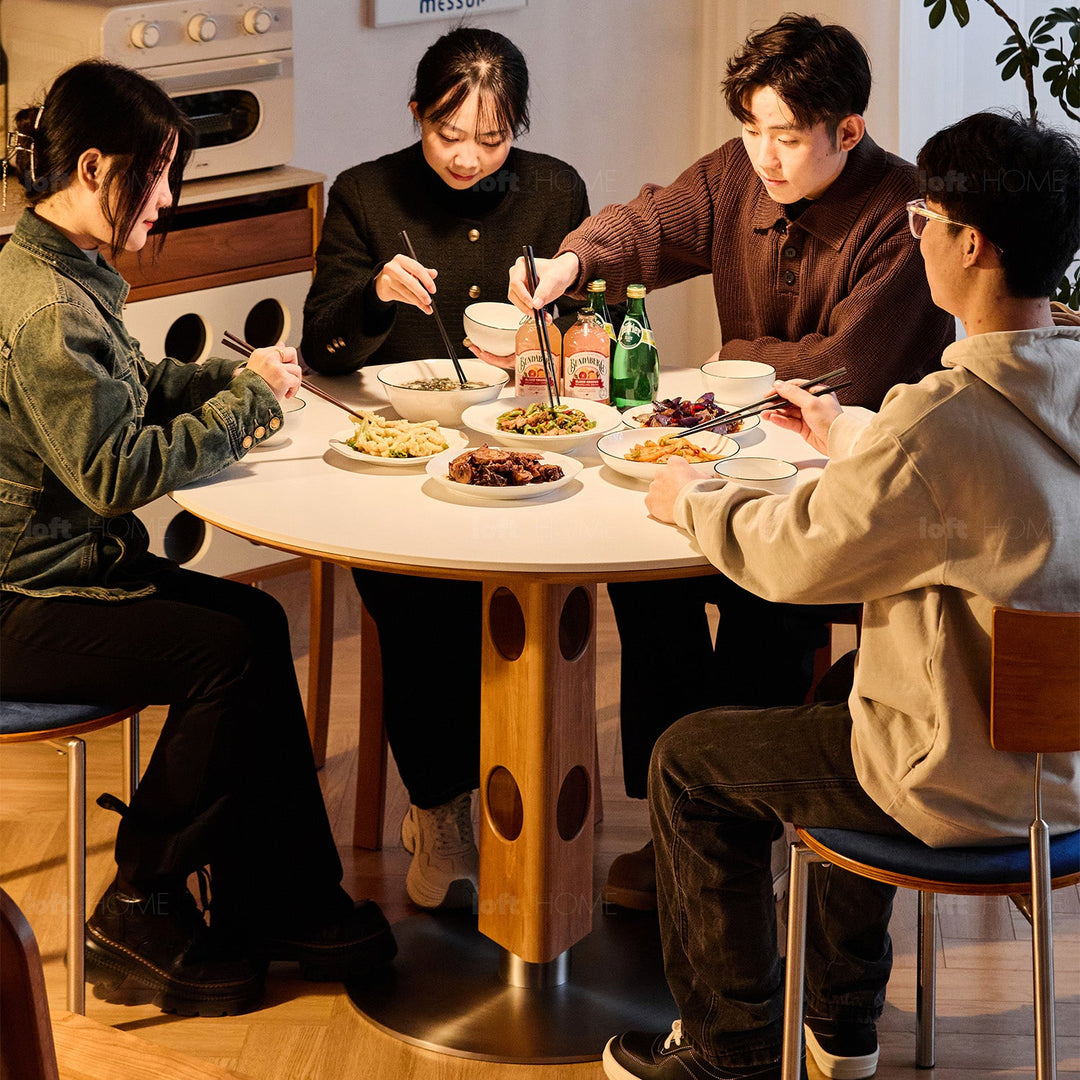 Scandinavian Cherry Wood Sintered Stone Round Dining Table TIMELESS