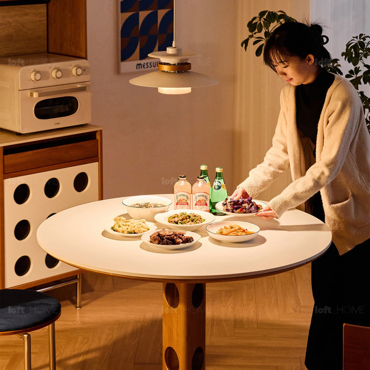 Scandinavian Cherry Wood Sintered Stone Round Dining Table TIMELESS
