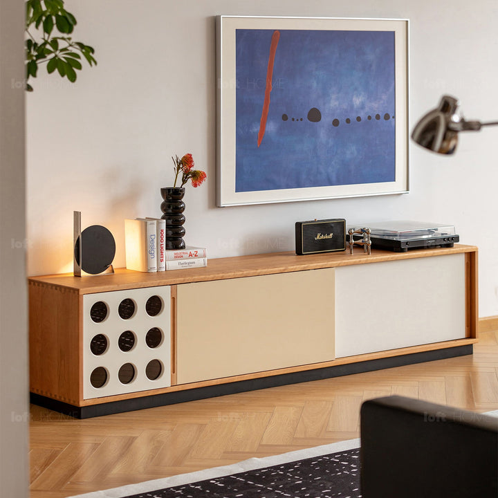 Scandinavian Cherry Wood Sliding Door TV Console TIMELESS
