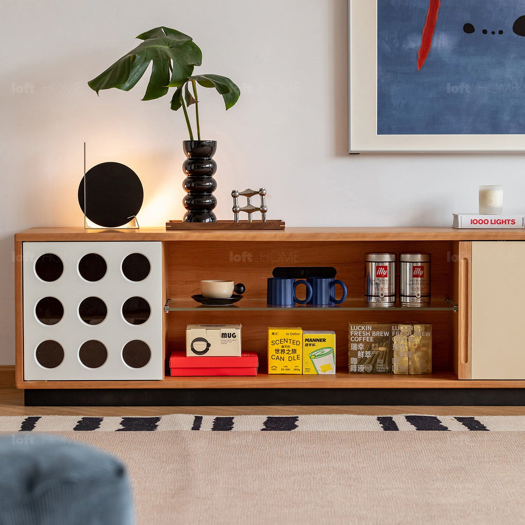 Scandinavian Cherry Wood Sliding Door TV Console TIMELESS