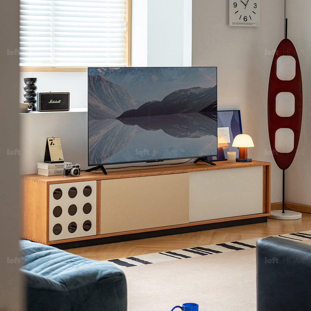 Scandinavian Cherry Wood Sliding Door TV Console TIMELESS