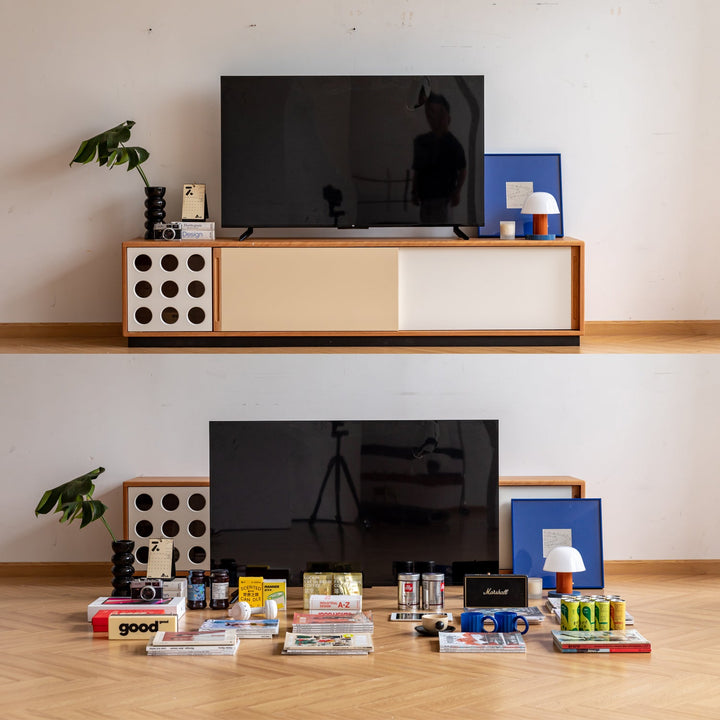 Scandinavian Cherry Wood Sliding Door TV Console TIMELESS