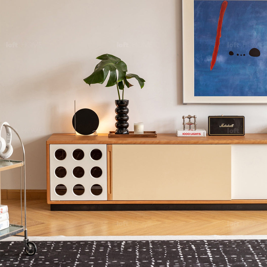 Scandinavian Cherry Wood Sliding Door TV Console TIMELESS