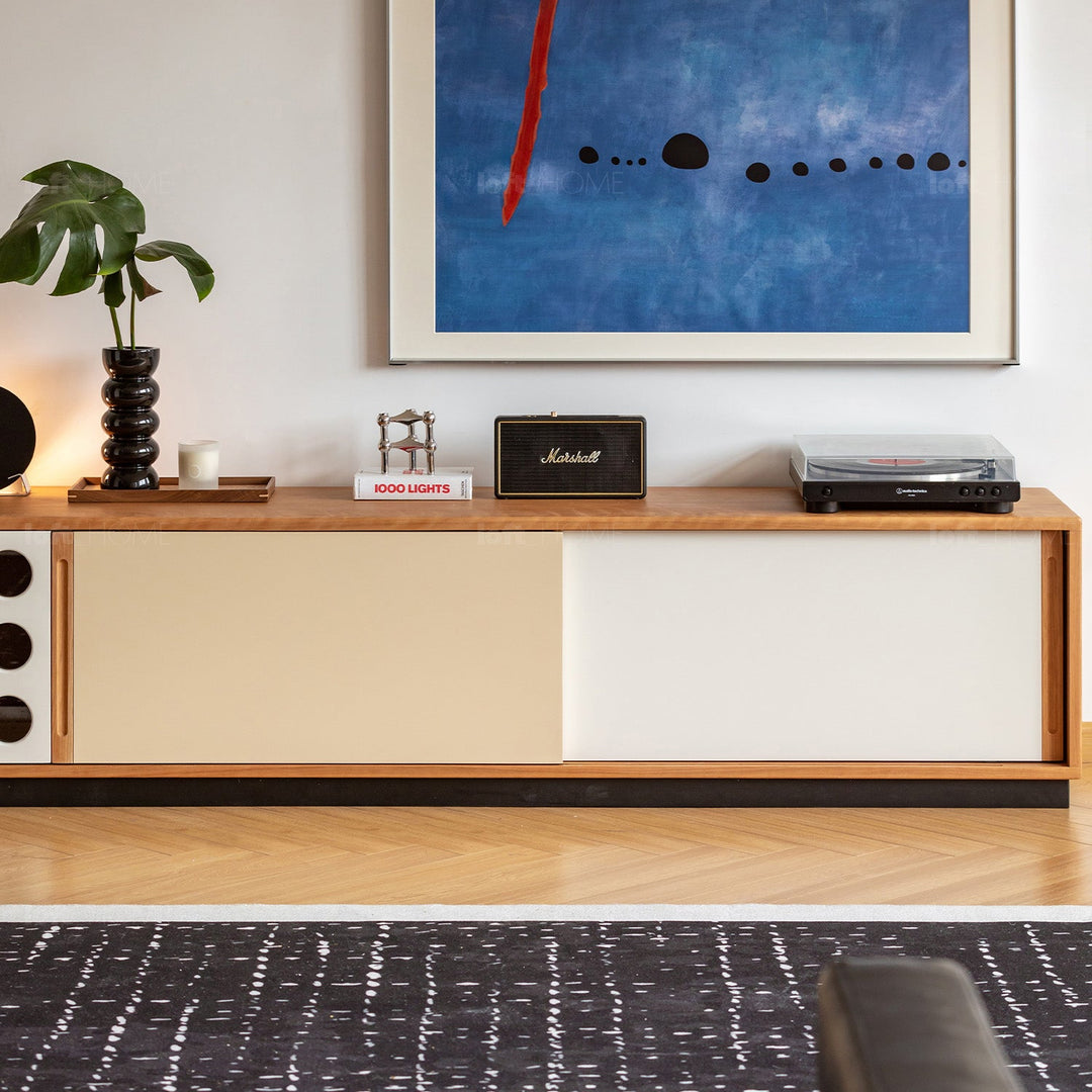 Scandinavian Cherry Wood Sliding Door TV Console TIMELESS