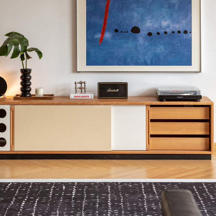 Scandinavian Cherry Wood Sliding Door TV Console TIMELESS