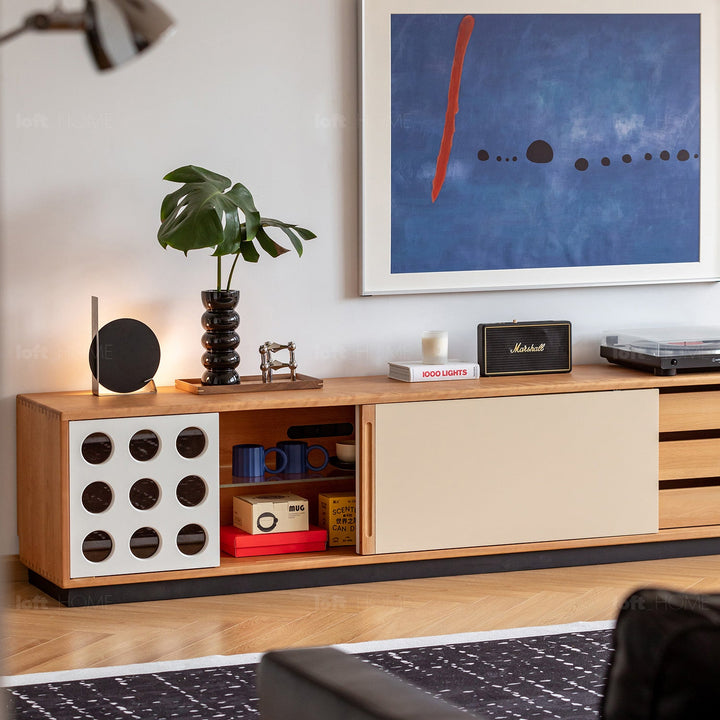 Scandinavian Cherry Wood Sliding Door TV Console TIMELESS
