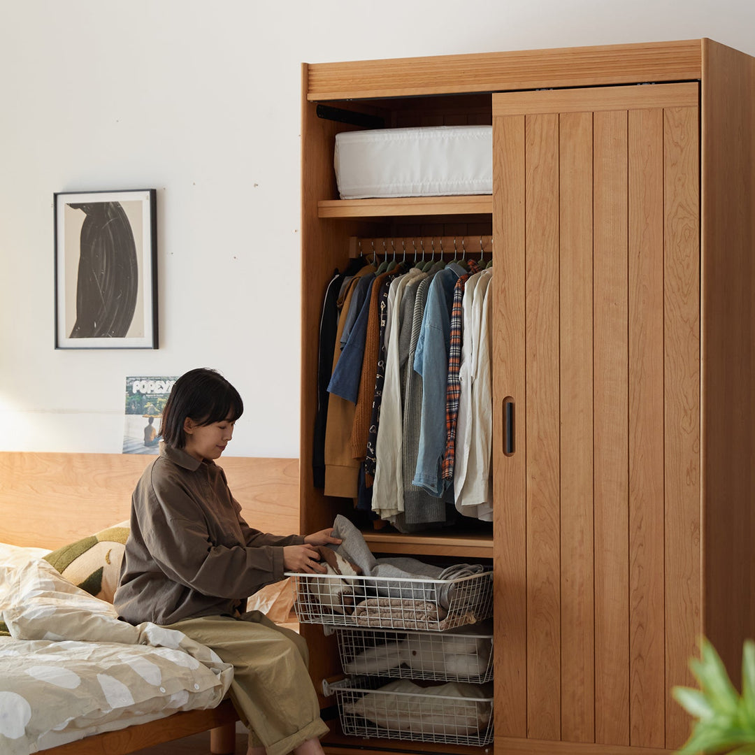Scandinavian Cherry Wood Sliding Door Wardrobe NAVA