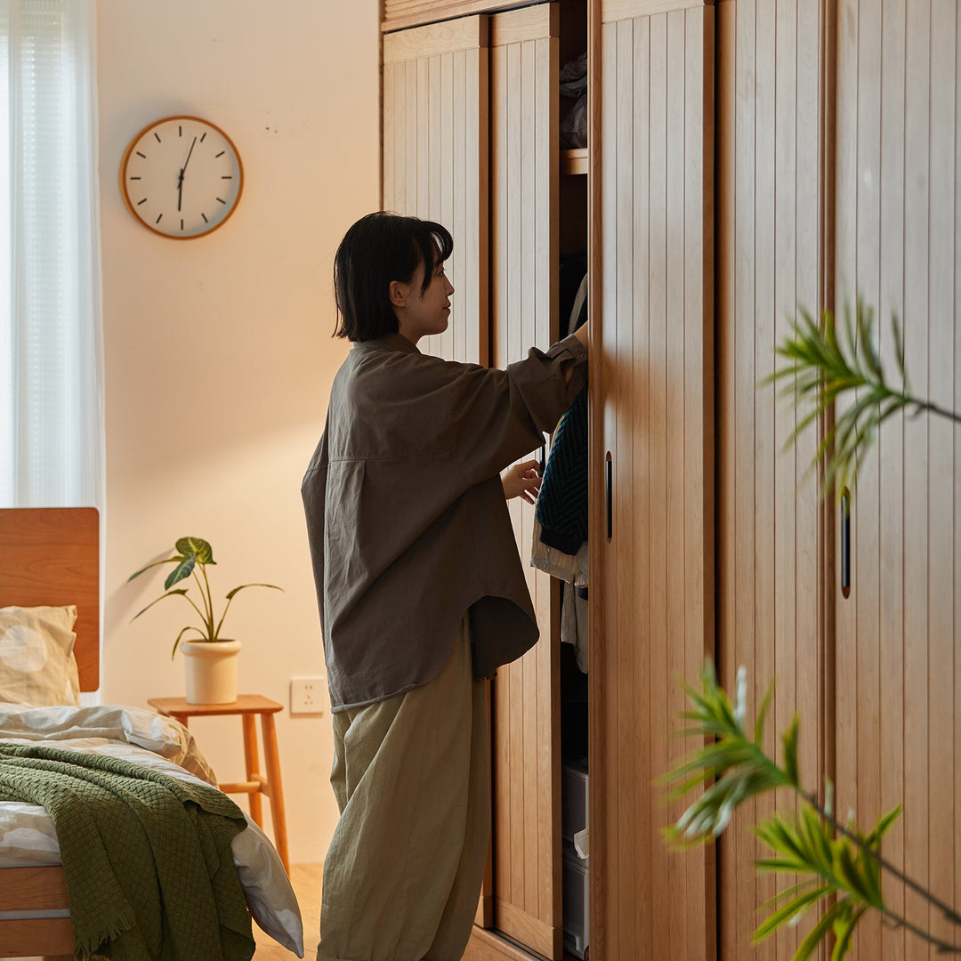 Scandinavian Cherry Wood Sliding Door Wardrobe NAVA