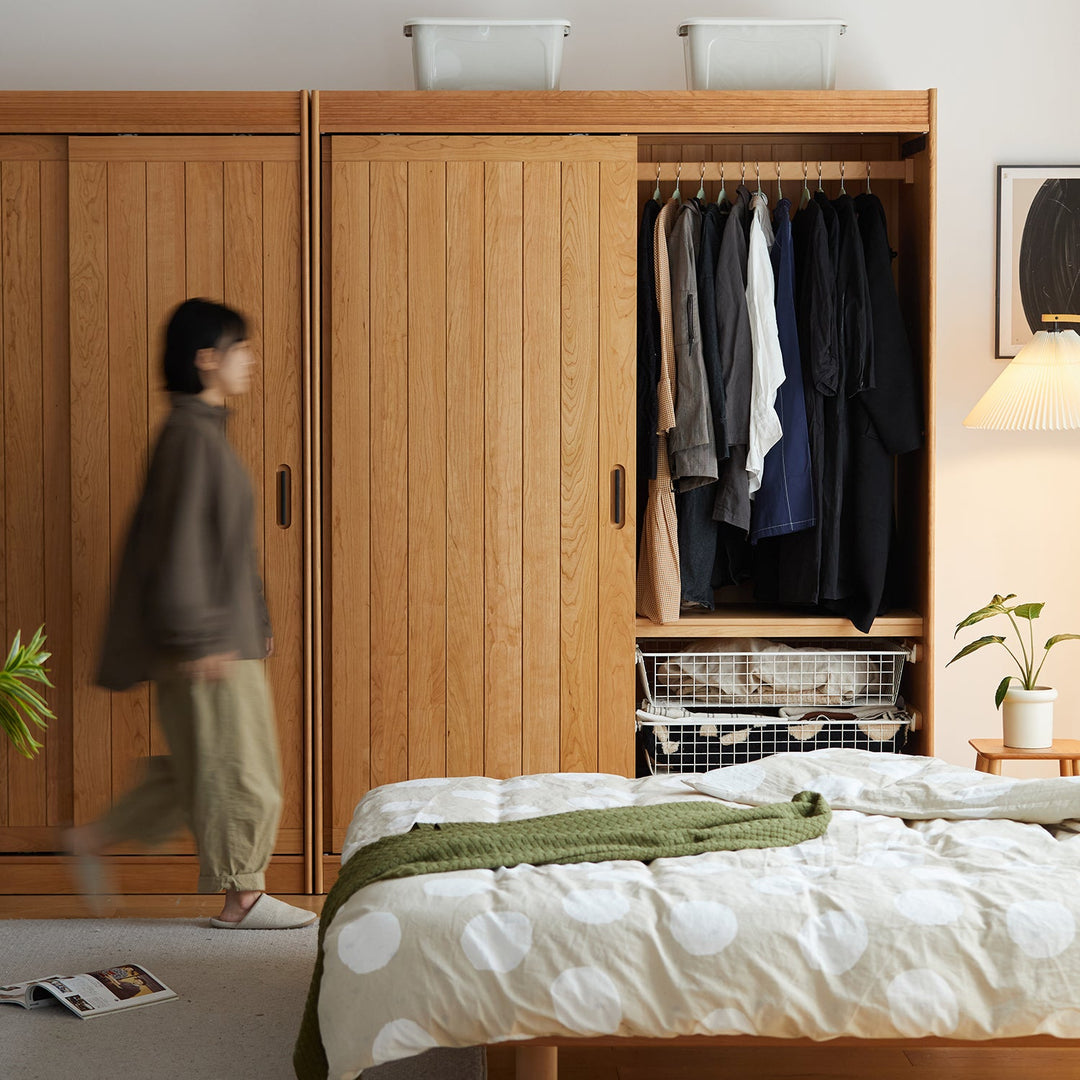Scandinavian Cherry Wood Sliding Door Wardrobe NAVA