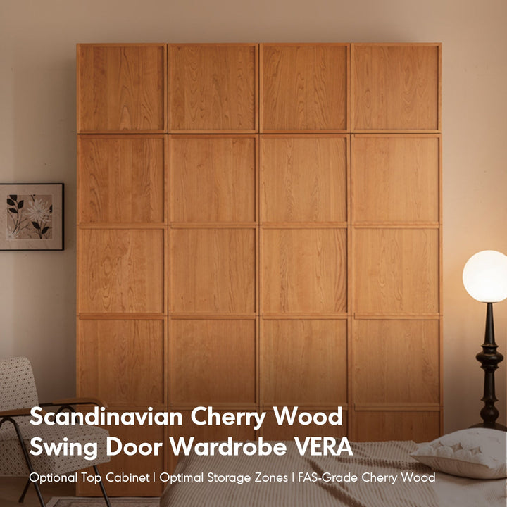 Scandinavian Cherry Wood Swing Door Wardrobe VERA