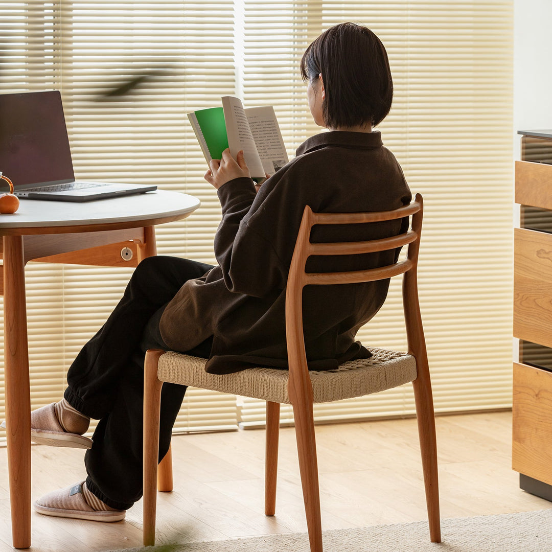 Scandinavian Cherry Wood Woven Rope Dining Chair AUTUMN