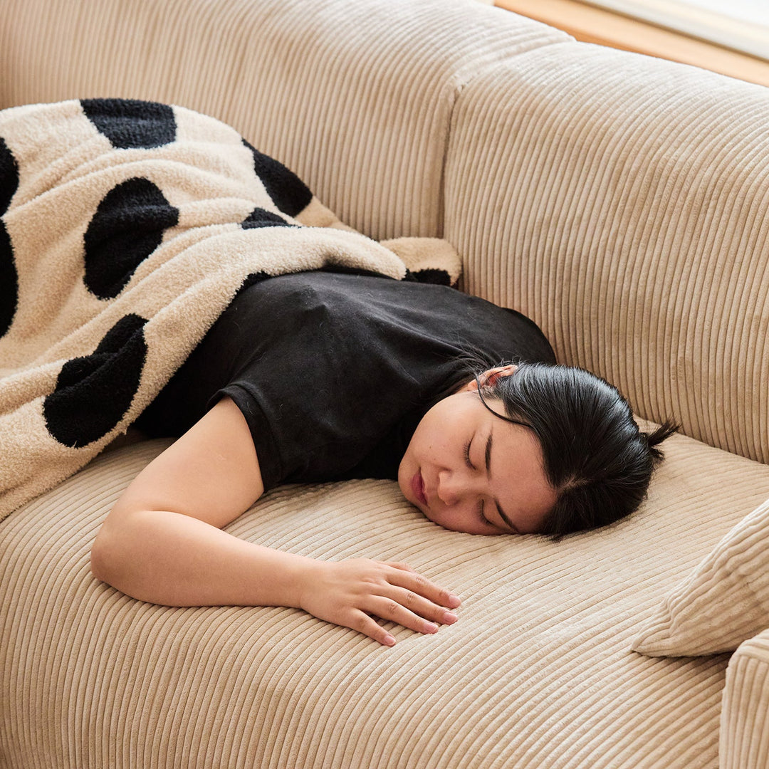 Cream Corduroy Velvet Fabric 1 Seater Sofa SQUARE