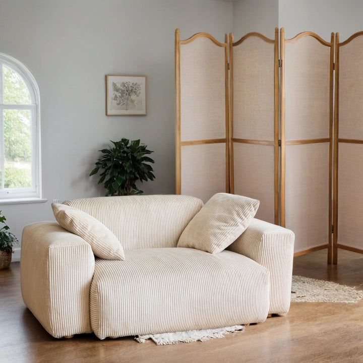 Scandinavian corduroy velvet fabric 1 seater sofa square primary product view.