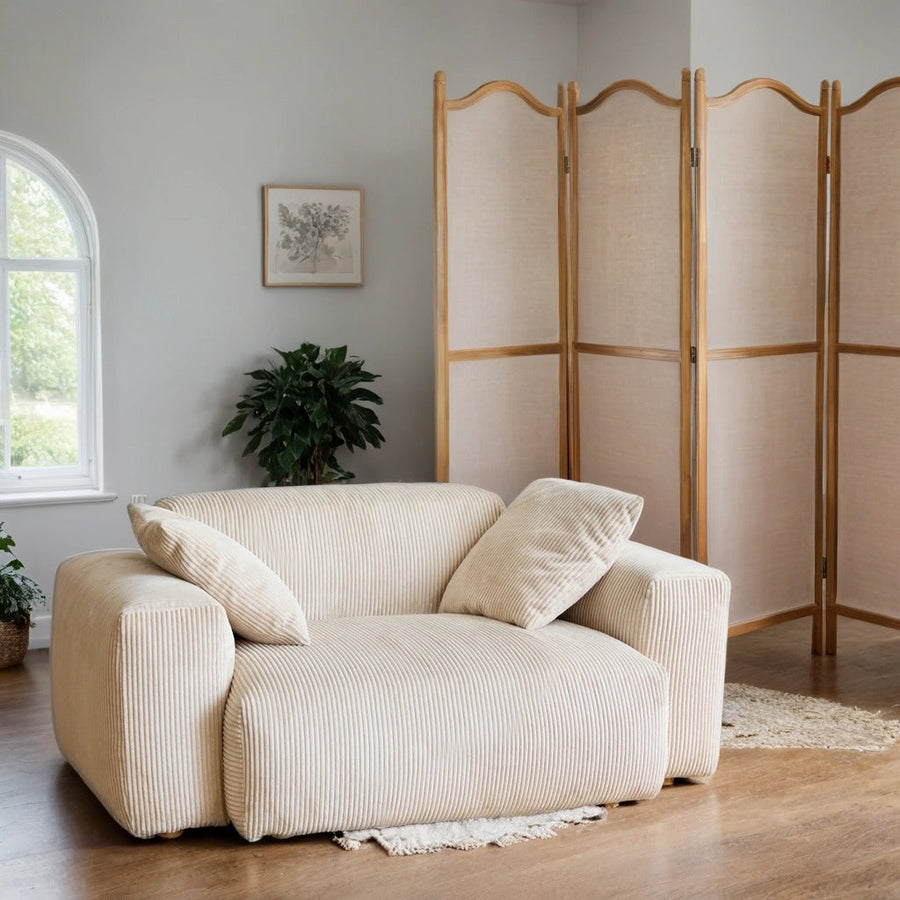 Scandinavian corduroy velvet fabric 1 seater sofa square primary product view.