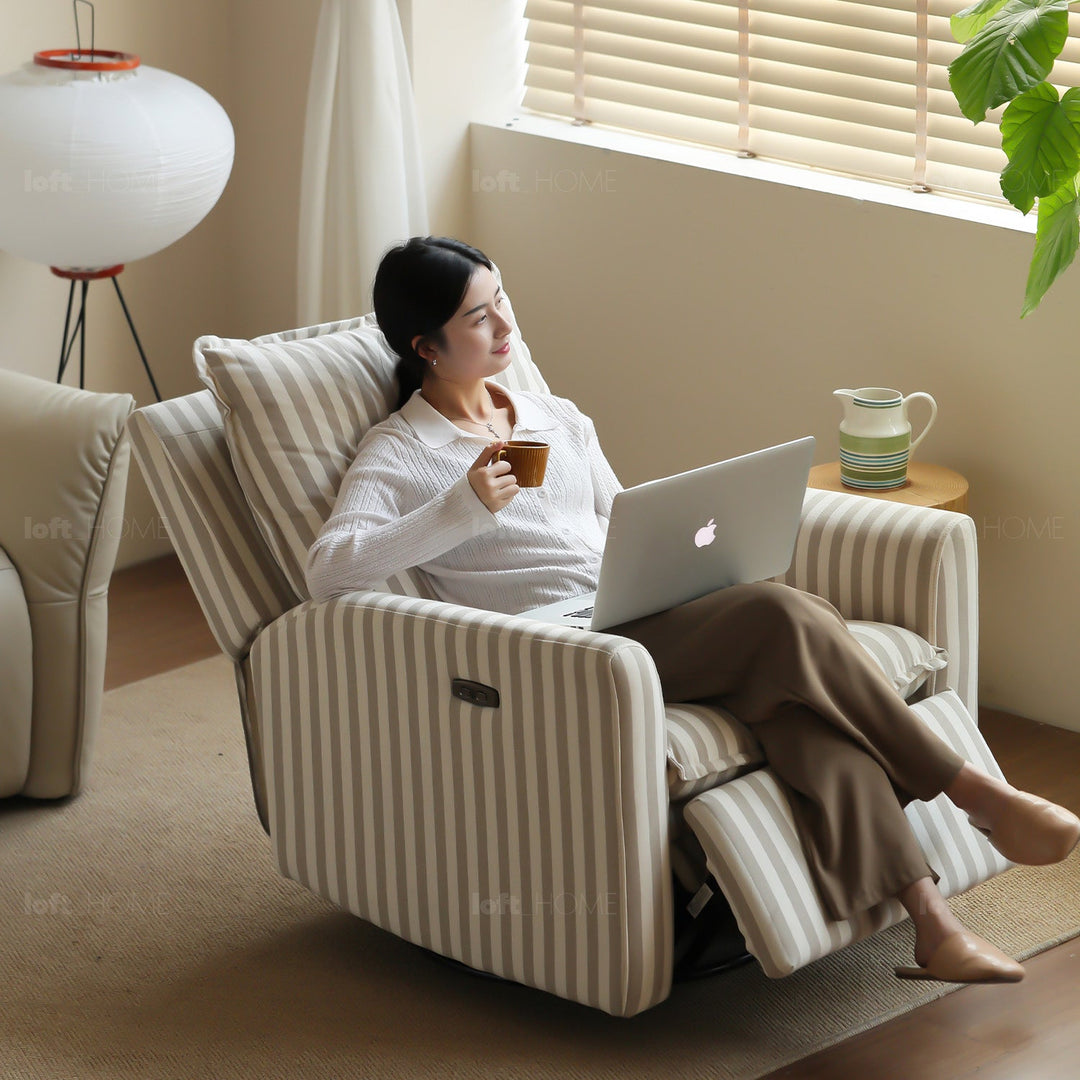Scandinavian Cotton Fabric Electric Recliner Revolving 1 Seater Sofa SEABREEZE