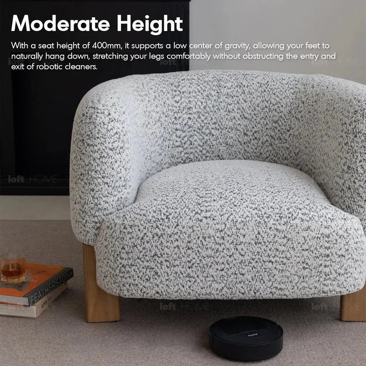Scandinavian chenille velvet fabric 1 seater sofa embrace with context.
