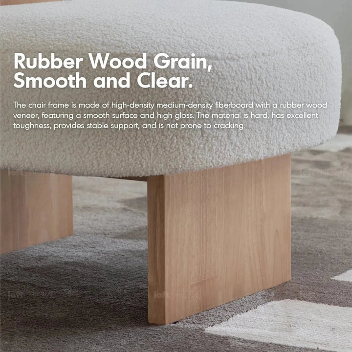 Cream sherpa fabric 1 seater sofa hygge in close up details.