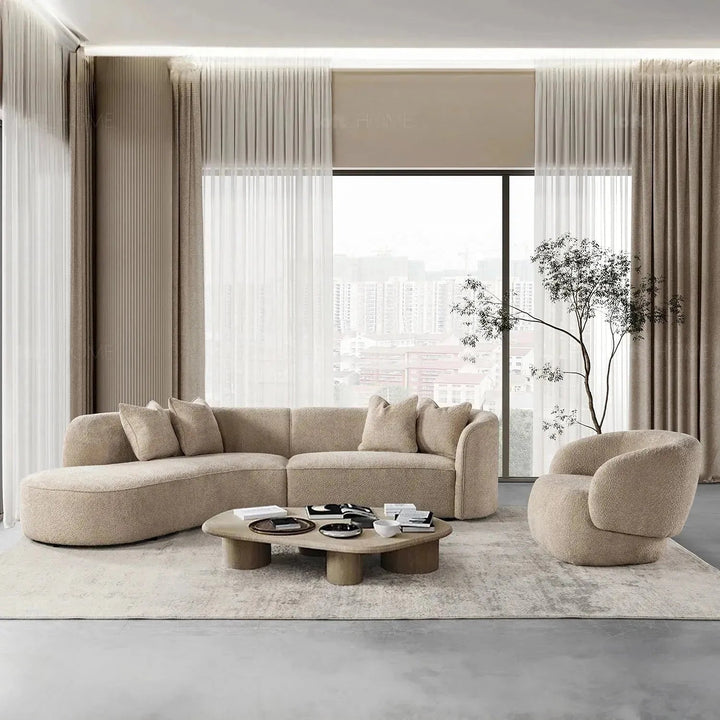 Cream fabric 1 seater sofa oslo in panoramic view.