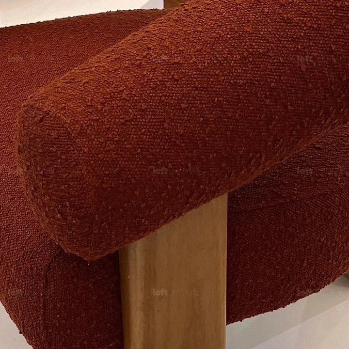 Japandi boucle fabric 1 seater sofa serenity in still life.