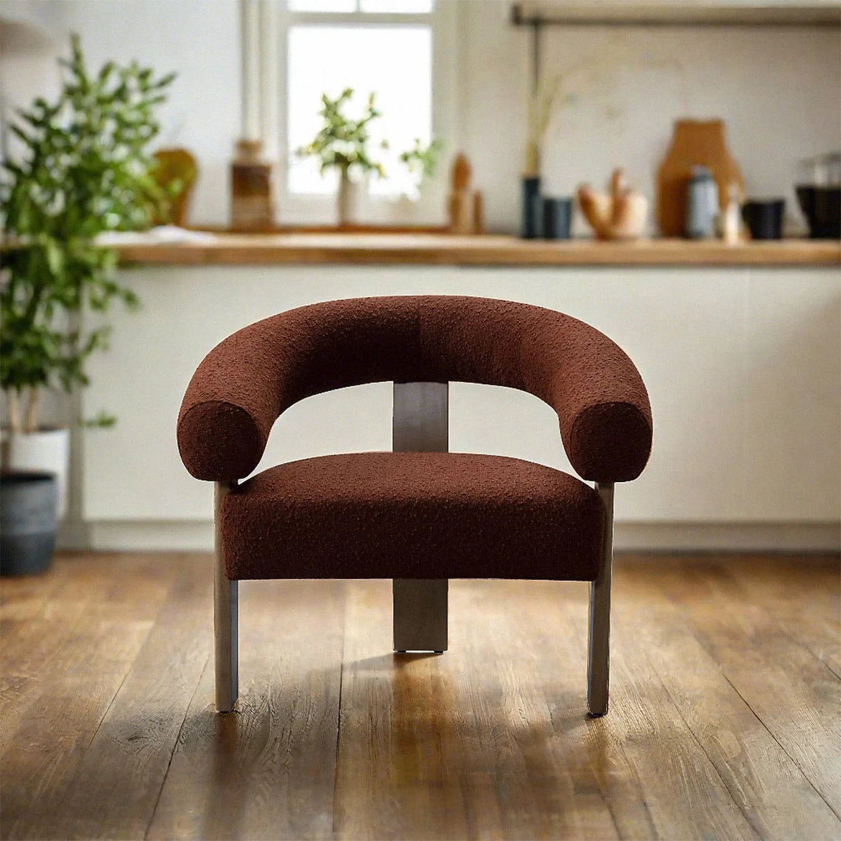 Japandi boucle fabric 1 seater sofa serenity primary product view.