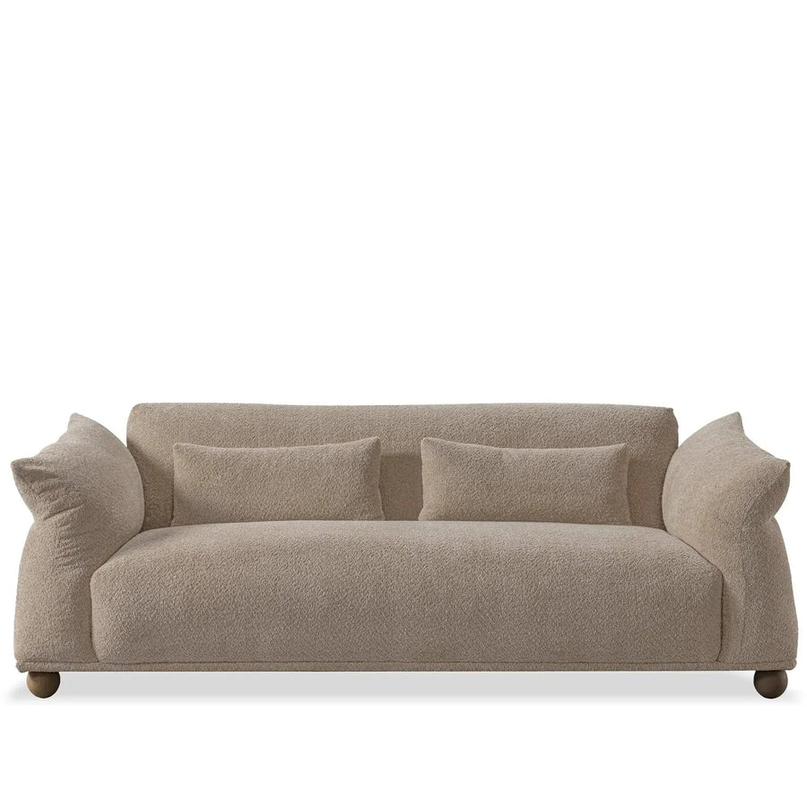 Cream fabric 3 seater sofa fondue in white background.