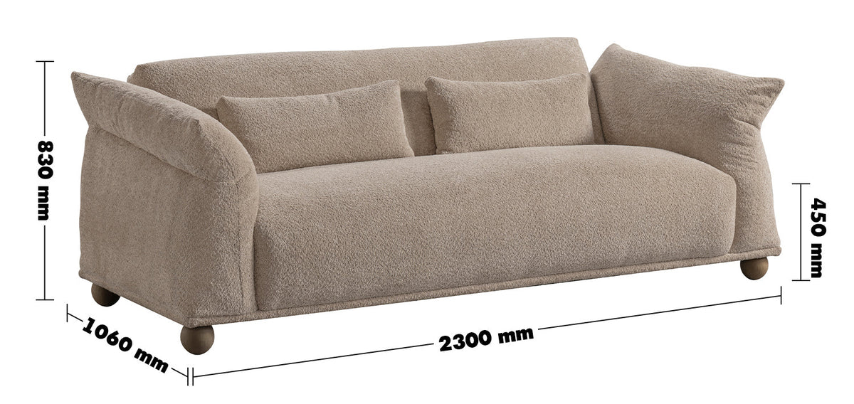 Cream Fabric 3 Seater Sofa FONDUE Size Chart
