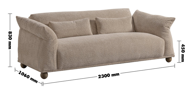 Cream Fabric 3 Seater Sofa FONDUE Size Chart