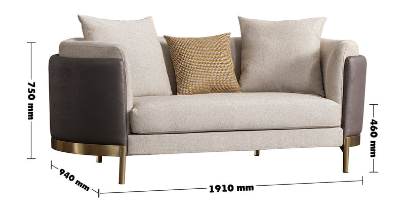 Modern Fabric 2 Seater Sofa GLAMOUR Size Chart