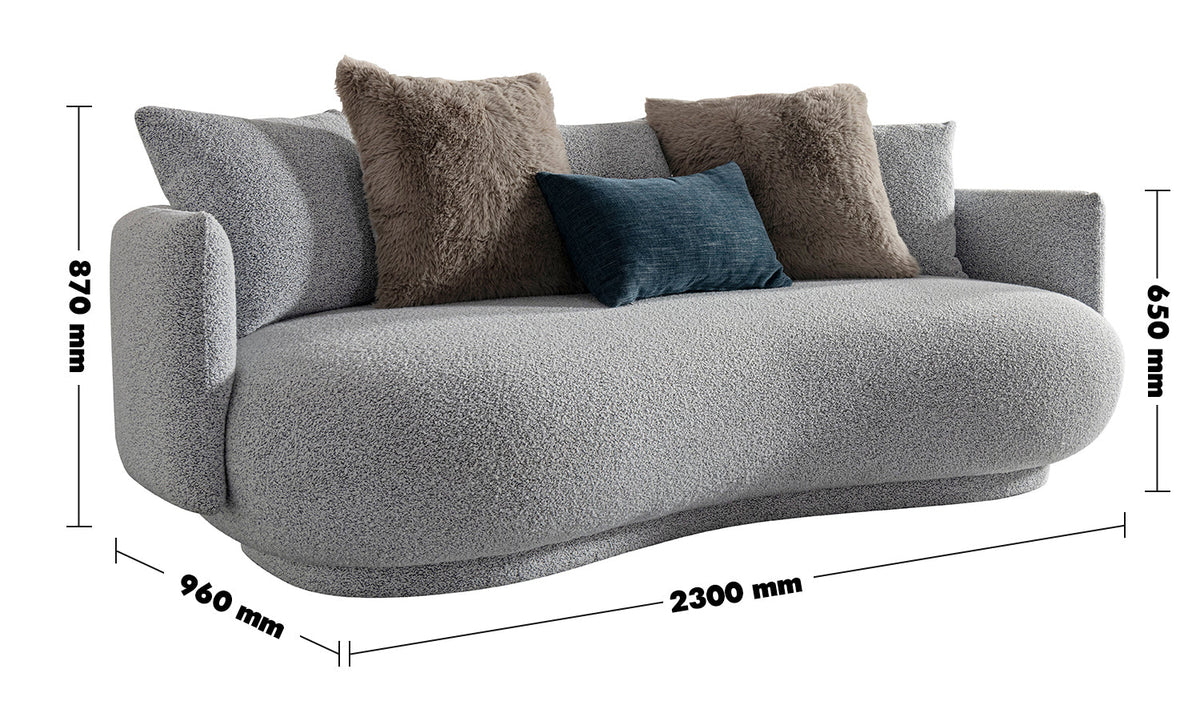 Cream Fabric 3 Seater Sofa HERITAGE Size Chart