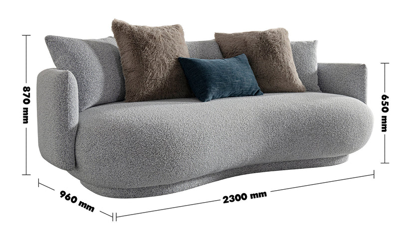 Cream Fabric 3 Seater Sofa HERITAGE Size Chart