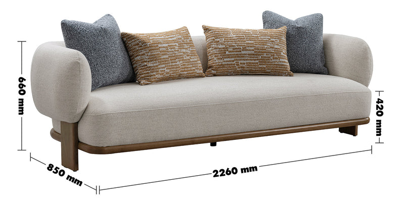 Scandinavian Fabric 3 Seater Sofa WALTZ Size Chart