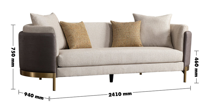 Modern Fabric 3 Seater Sofa GLAMOUR Size Chart