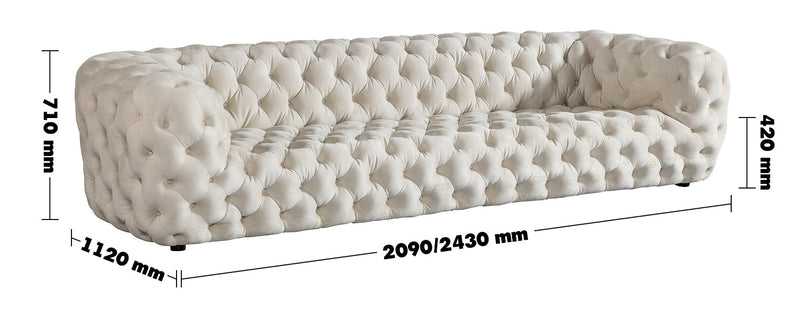 Vintage Fabric 3 Seater Sofa MOZART Size Chart