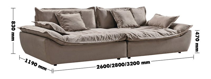 Modern Fabric 5 Seater Sofa SNUGGLE Size Chart