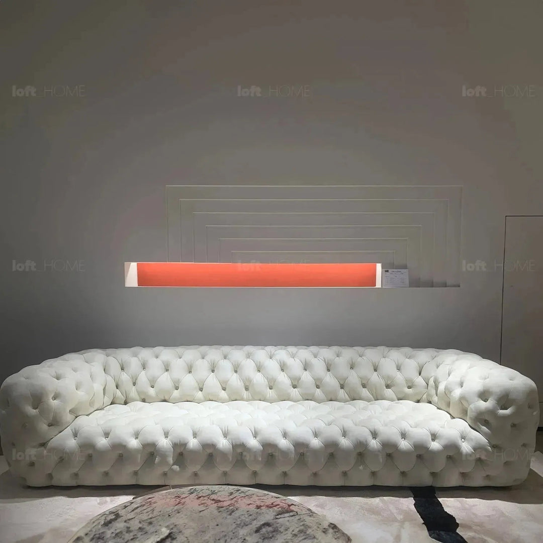 Vintage fabric 5 seater sofa mozart in panoramic view.