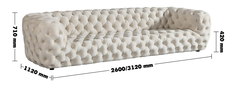 Vintage Fabric 5 Seater Sofa MOZART Size Chart