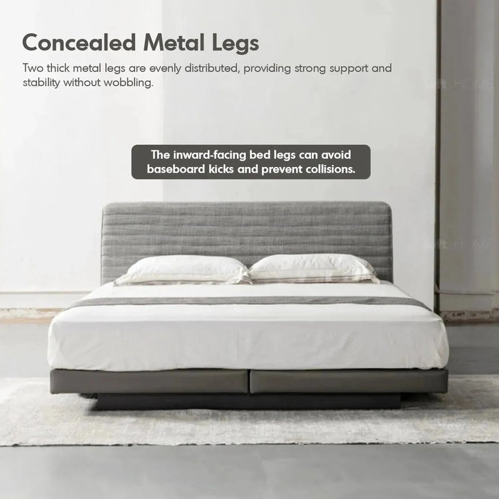 Minimalist fabric bed hoverloft in details.