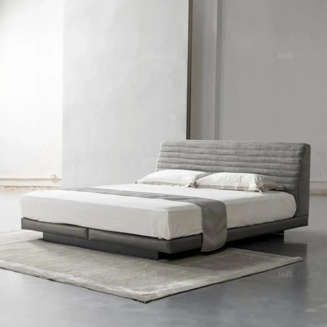 Minimalist fabric bed hoverloft in close up details.