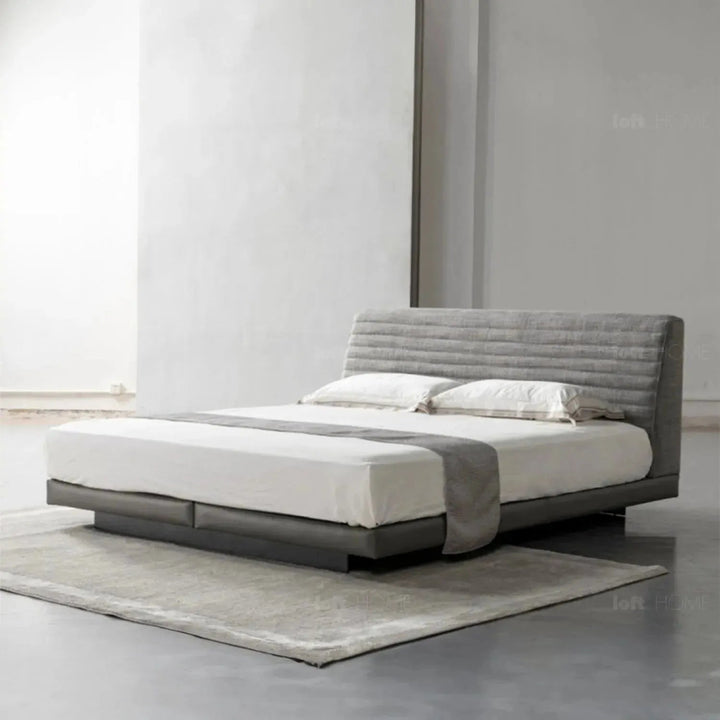 Minimalist fabric bed hoverloft in close up details.