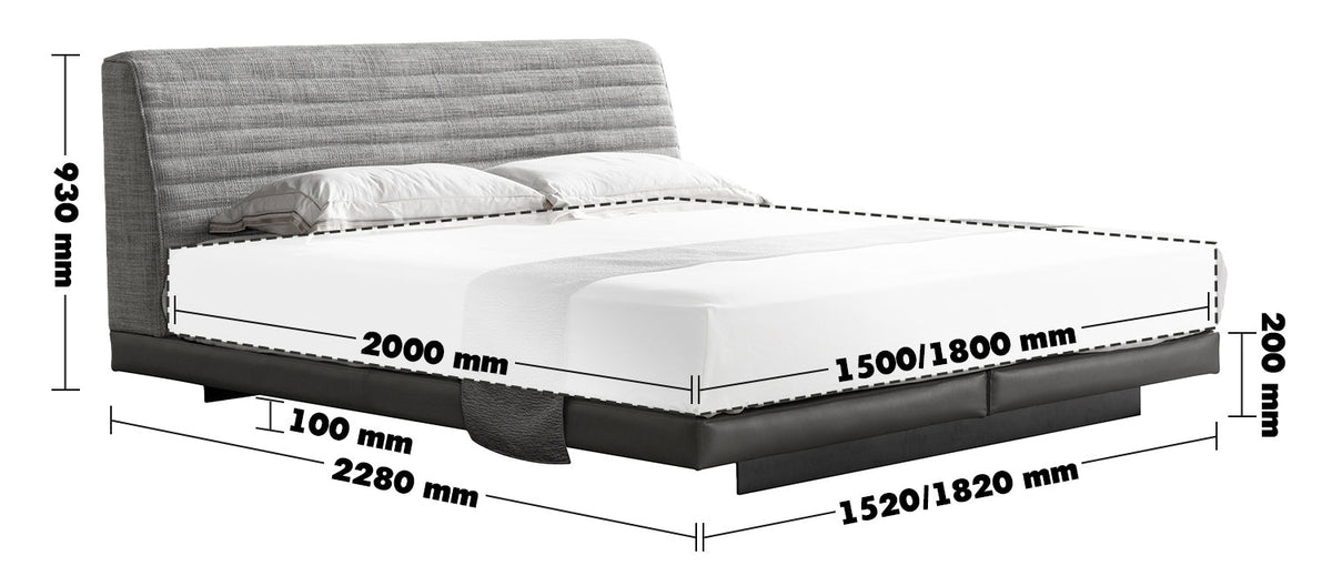 Minimalist Fabric Bed HOVERLOFT Size Chart