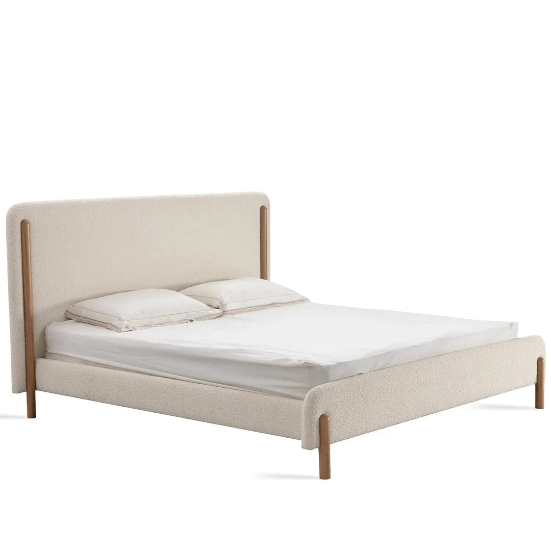 Scandinavian fabric bed snowfluff in white background.