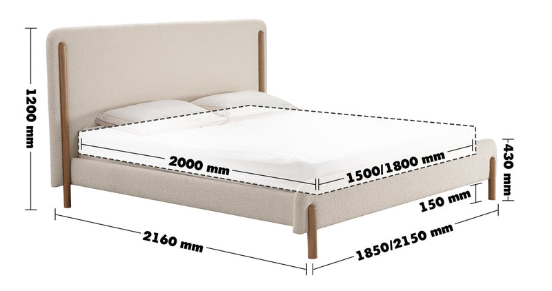 Scandinavian Fabric Bed SNOWFLUFF Size Chart