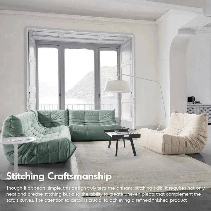 Bauhaus fabric modular 1 seater sofa cater in panoramic view.