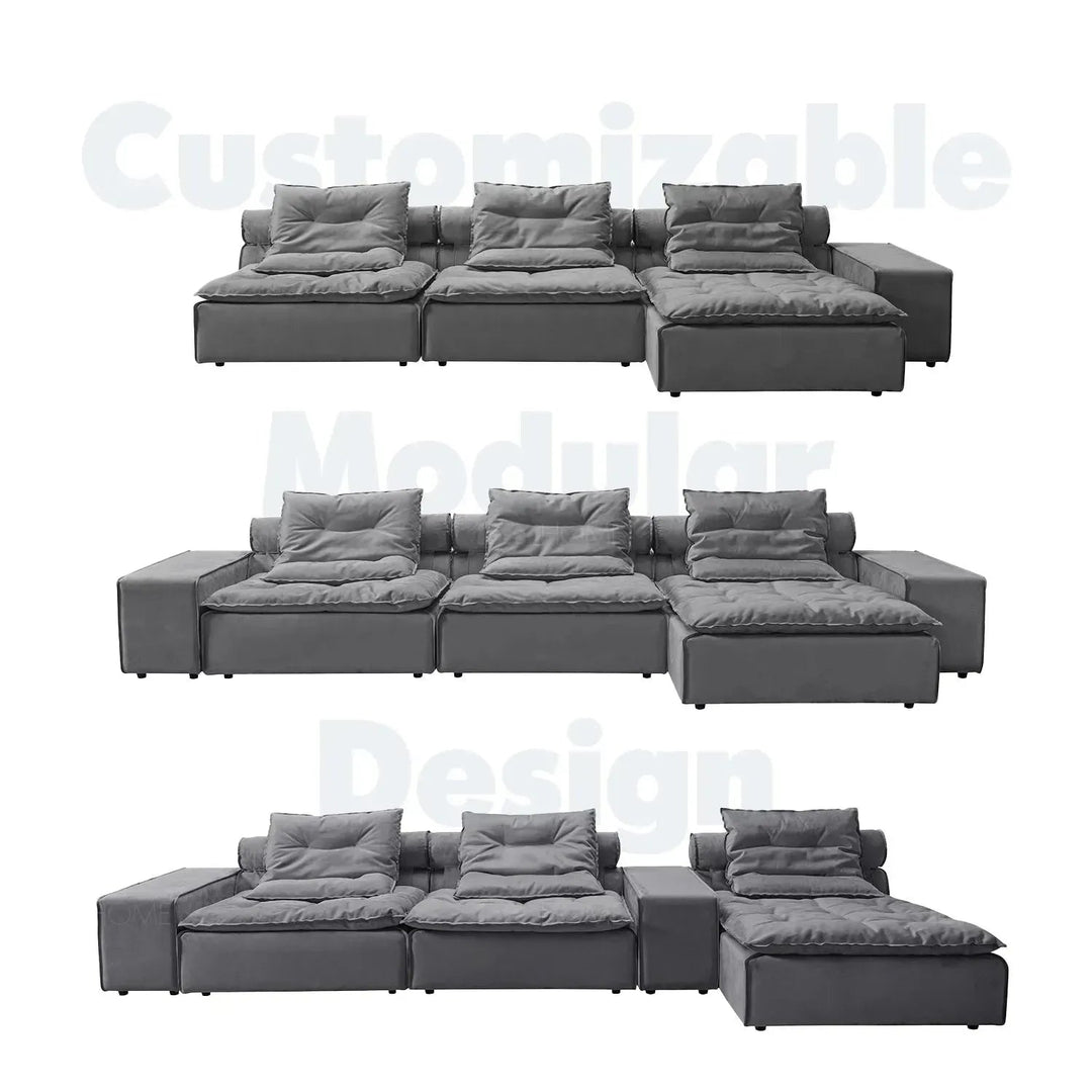 Modern fabric modular 1 seater sofa woolen in panoramic view.