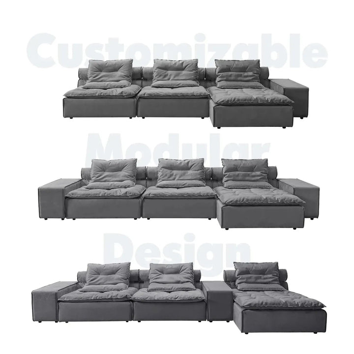 Modern fabric modular 1 seater sofa woolen in panoramic view.