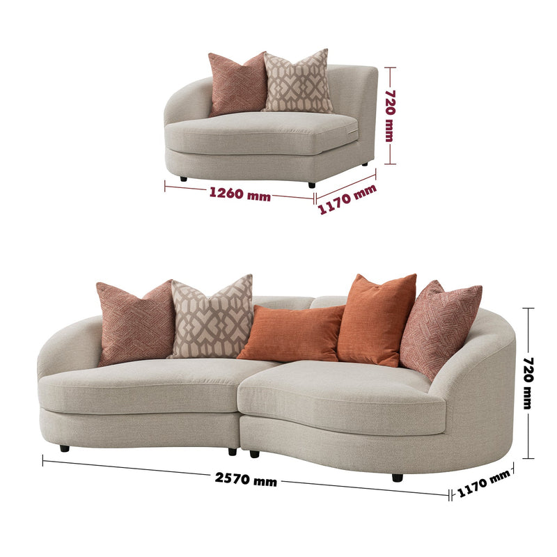 Cream Fabric Modular 4 Seater Sofa GROOVE Size Chart