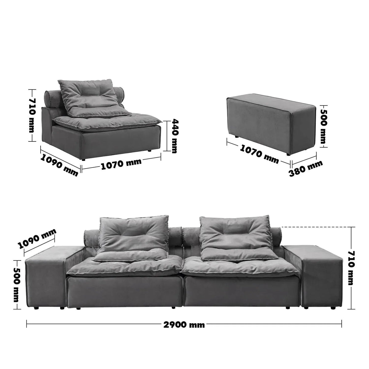Modern Fabric Modular 3 Seater Sofa WOOLEN Size Chart